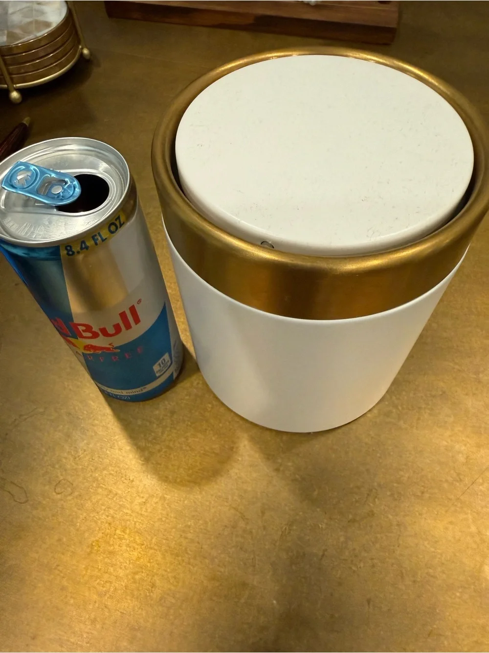 Vanity Mini Trash Can with Gold Rim